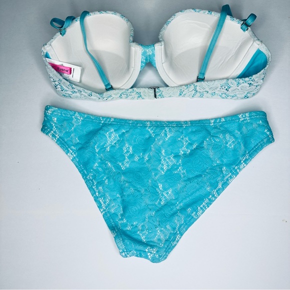 ๐Betsey Johnson Bikini Size Medium Turquoise and White Lace - Picture 6 of 13